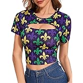 Ovokcina Womens Sexy Outfits Hollow Out 4th of July Flag Crop Patriotic Short Sleeves Tee Shirts Top