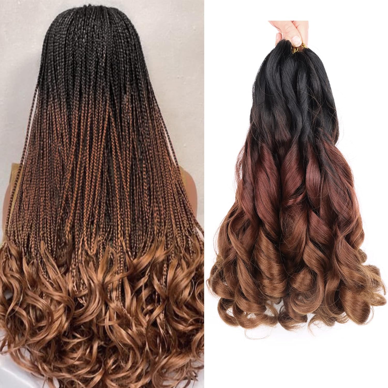 French Curly Braiding Hair 14 Inch 8Pack/lot Loose Wavy Spiral Curl Braids Crochet Hair Deep Wave Synthetic Extensions Pre Stretched Bouncy (1B/33/30#)