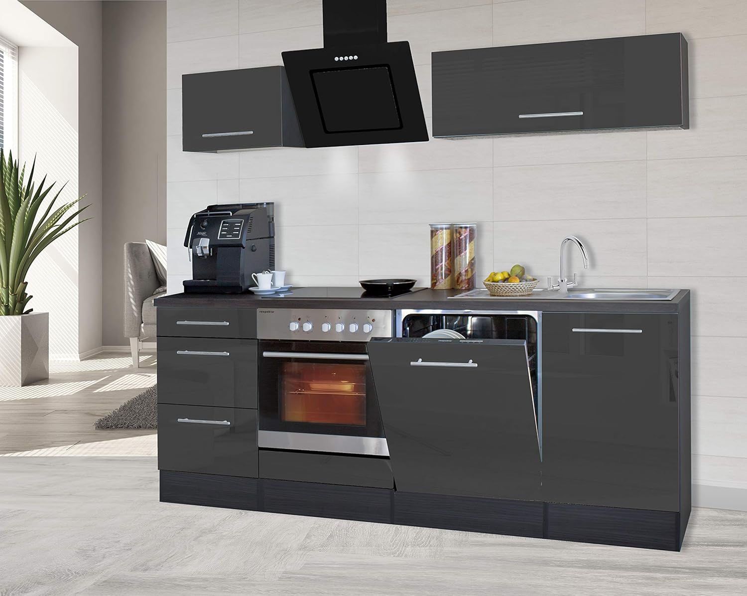 einbauküche mit elektrogeräten 220 cm