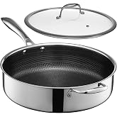 HexClad 5.5 Qt Hybrid Nonstick Deep Saut&eacute; Frying Pan &amp; Lid, Induction Ready | Stay-Cool Handles, Dishwasher and Oven Safe up to 900&deg;F, Compatible with All Cooktops