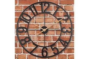 SKYNATURE Outdoor Wall Clock, 24 Inch Large Outside Clocks Battery Operated Silent Non-Ticking, Industrial Modern Farmhouse Metal Arabic Numerals Wall Clocks for Living Room, Kitchen, Patio, Pool Decor - Black