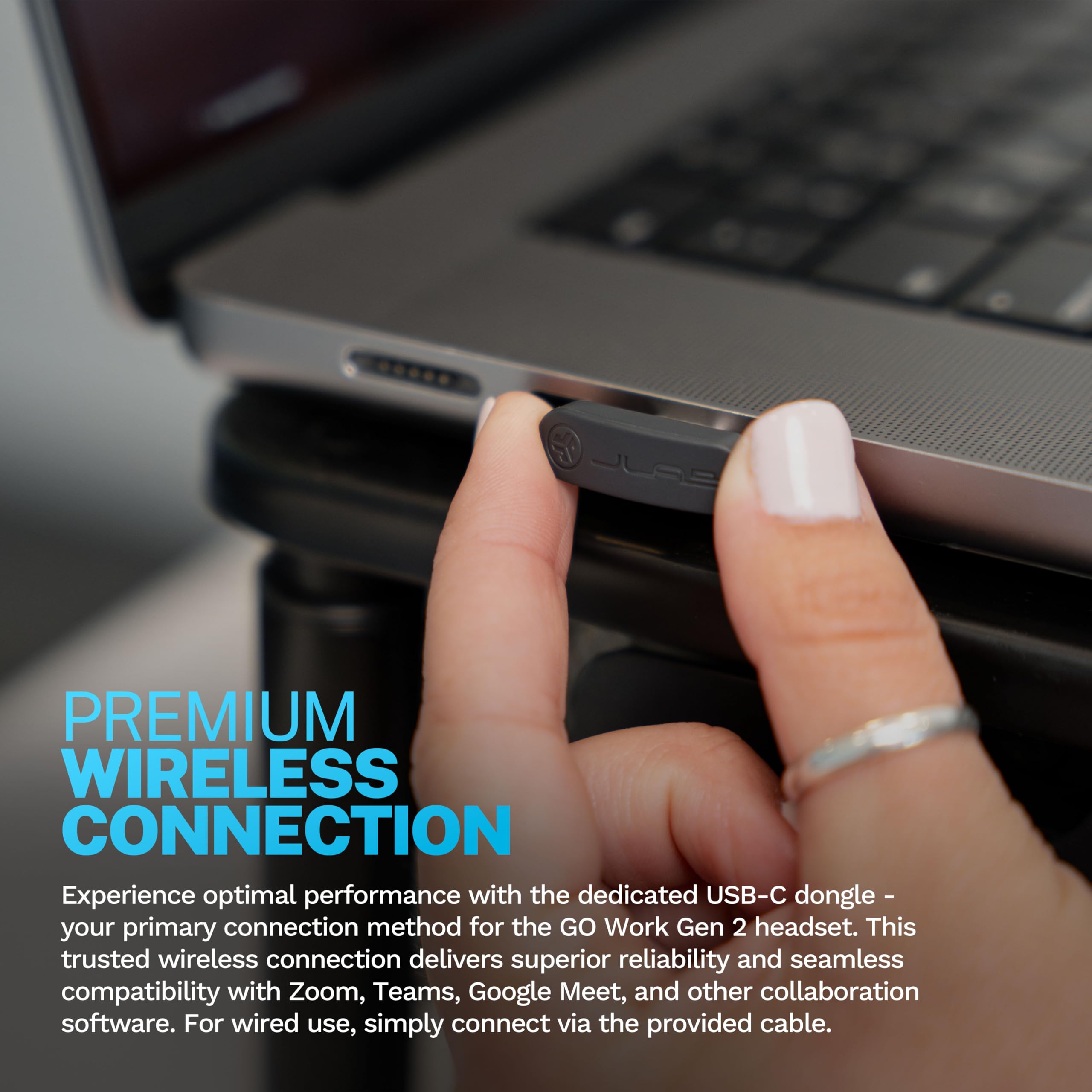 JLab Go Work Gen 2 Wireless Headsets with Microphone - 55+ Playtime PC Bluetooth Headset and Multipoint Connect to Laptop Computer and Mobile - Wired or Wireless (Bluetooth or USB Dongle) Headphones
