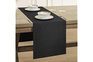 ZeeMart Basic Linen Style Table Runner, 14 x 90 Inch Black, Rustic Farmhouse Black Table Runners 90 Inches Long, Everyday Polyester Table Runner - Machine Washable & Easy Care