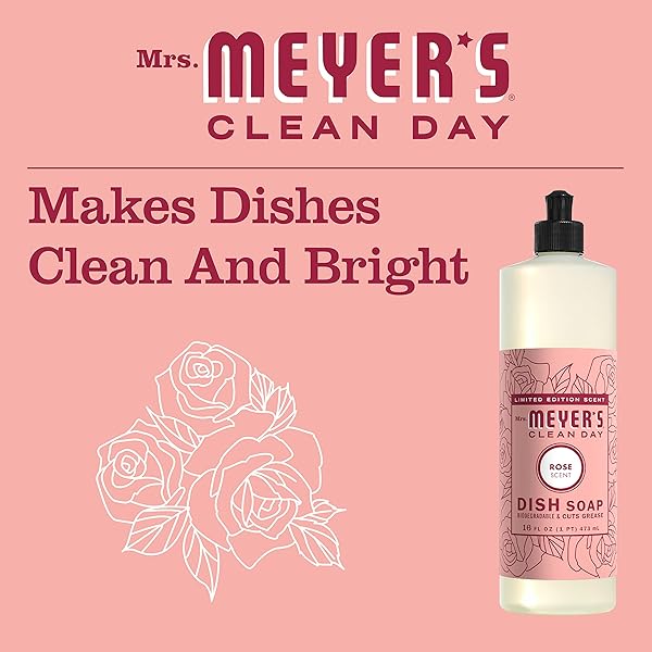 MRS. MEYER’S CLEAN DAY LIQUID DISH SOAP, ROSE, 16 FL. OZ