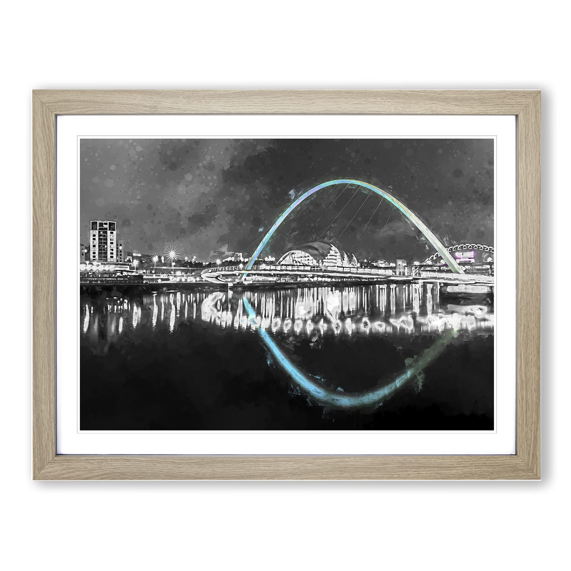 Gateshead Millennium Bridge In Abstract Modern Art Framed Print | A4 Oak Framed Wall Art | Ready to Hang | Abstract Cityscape Picture | Living Room Bedroom Lounge Office