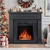 ZAFRO Electric Fireplace with Mantel,Dark Black(43inch) | Realistic LED Flame, Independent Flame &amp; Heater Control, Remote, 7 Flame Brightness, Overheat Protection,Fireplace TV Stand