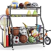 Garage Sports Equipment Organizer,Ball Storage With Four Baskets And Six Hooks,Sports Organizer For Garage,Heavy Duty Garage Organizer,Garage Storage,Garage Organization,Outdoor Toy Storage