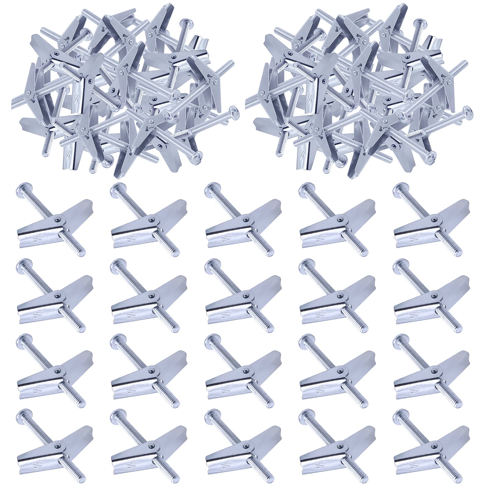 Swpeet 60Pcs 1/4 Inch Toggle Bolt and Wing Nut Kit for Hanging Heavy Items on Drywall