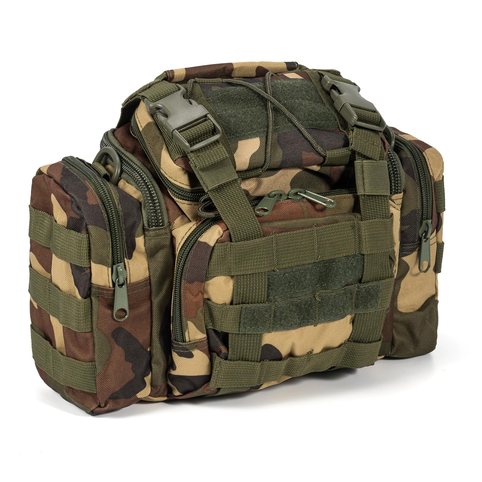 Dr.Fish Lightweight Fishing Bag Multi-Pockets Holdall Shoulder Waist Handbag Water-Resistant Fishing Tackle Storage Carryall for Outdoors Hiking Hunting Camping Travel(Jungle Camouflage)