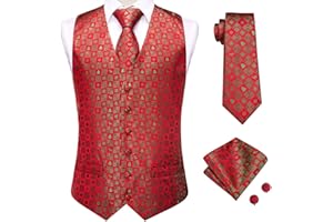Hi-Tie Christmas Vest and Tie Set For Mens Print Shiny Suit Waistcoat Necktie Xmas Holiday Party Tuxedo Vest