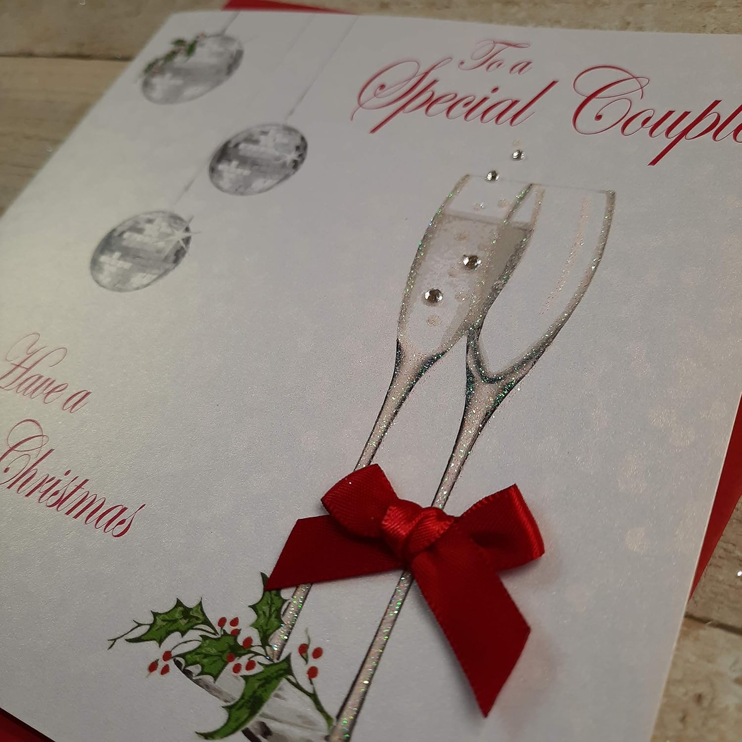 White Cotton Cards To A Special Couple Have A Sparkling Handmade Christmas Card (Champagne Flutes) Code x14-62 - Image 3
