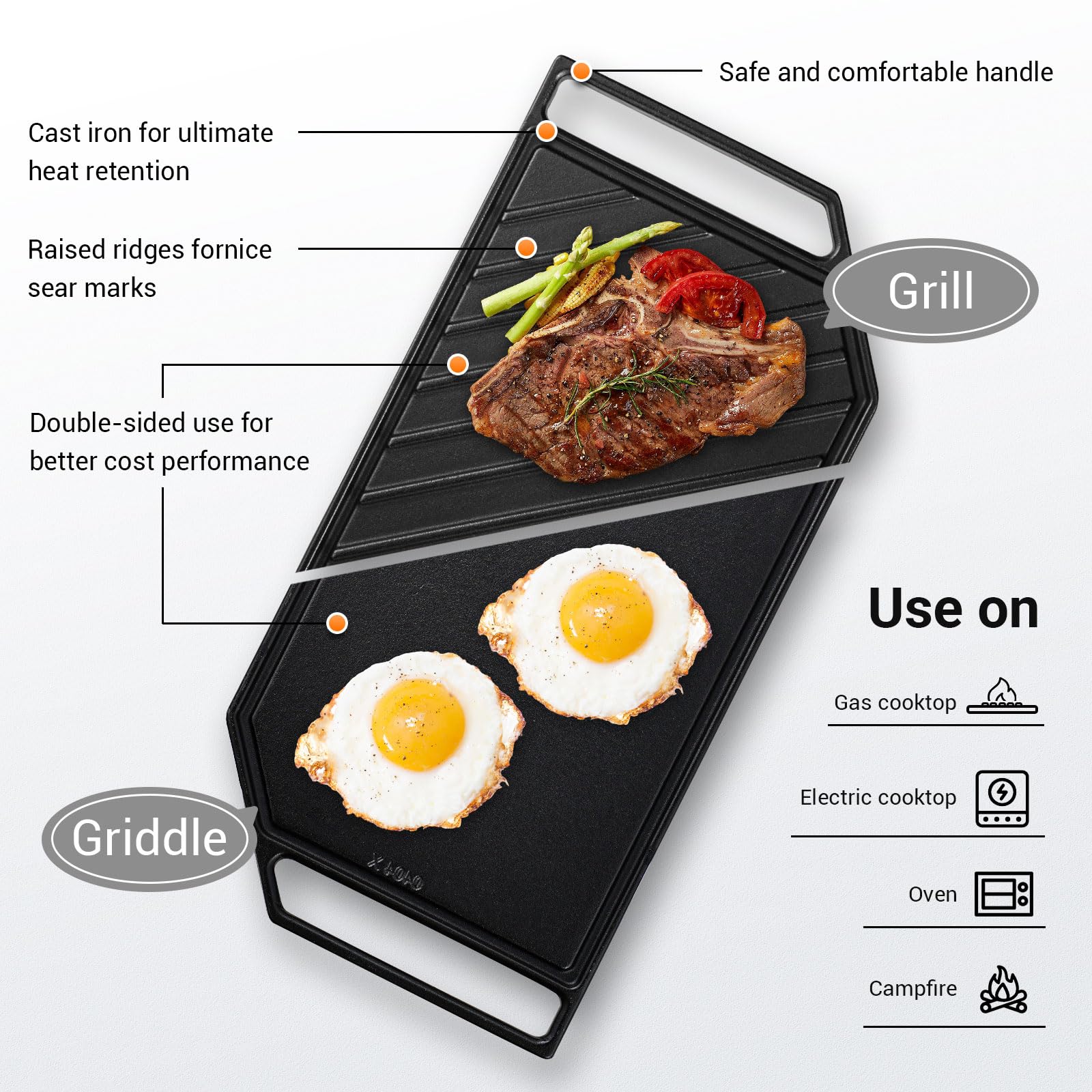 AMZCHEF 36 inch Gas Cooktop with 5 Made in Italy SABAF Power Burners.Max 48300 BTU/hr Built-in Gas Stove top of 304 Stainless steel with Double Sided griddle,NG/LPG Convertible,ETL.