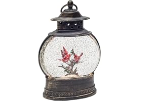 Vita Domi Bronze 10" Red Cardinal Snow Globe Lantern, Christmas Snow Globes with Cardinals Decor, Cardinal Gifts, Snow Globe Christmas, Christmas Lantern Snow Globe with Swirling Glitter