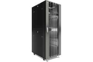 Server Rack 42U Network Rack Server Cabinet on Wheels Locking Electronic Equipment Rack with - LCD-Screen - 4 Fans - Thermo S
