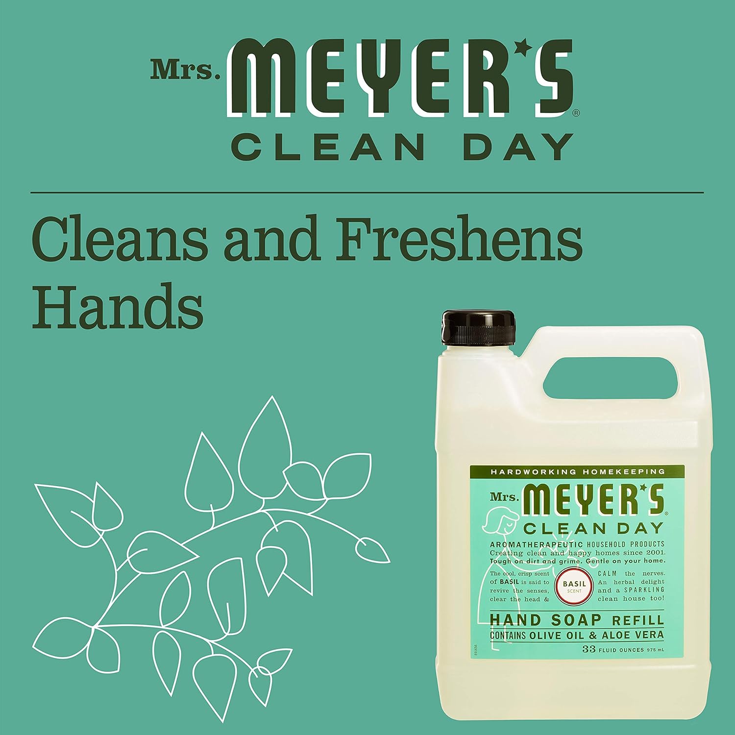 Mrs. Meyer's Clean Day Liquid Hand Soap Refill, Cruelty Free and Biodegradable Formula, Basil Scent, 33 Oz: Beauty