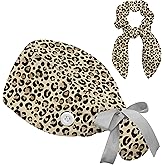Scrub Caps Women with Button, Adjustable Nursing Hats Working Cap with Ponytail Pouch Scrunchy and Ribbon Tie for Women
