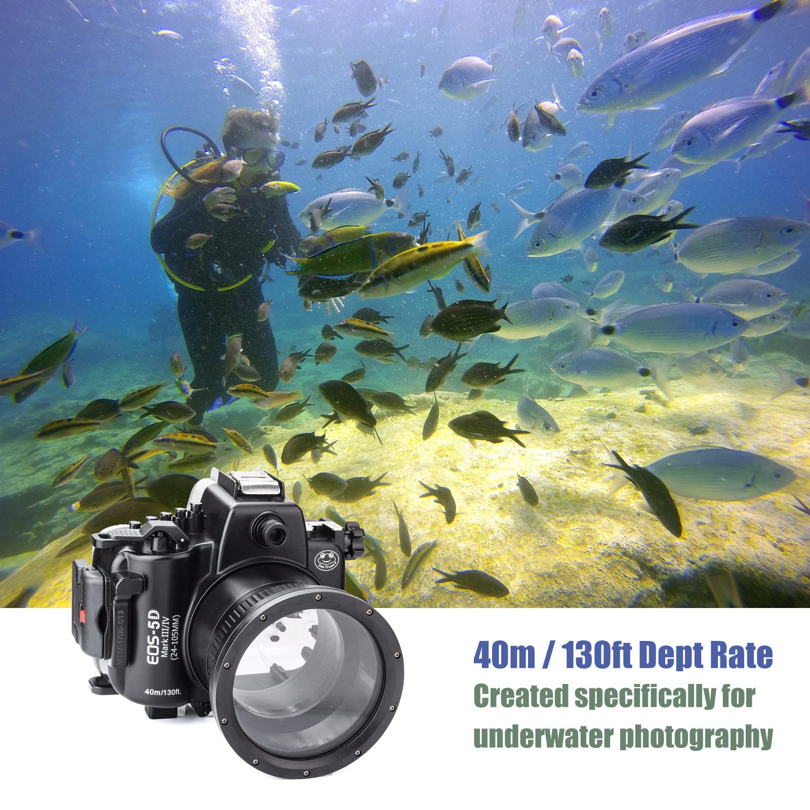 SeaFrogs Waterproof Housing for Canon 5D IV 5D III Underwater Case for Mark IV 5D4 with EF 24-105mm f/4L Lens, Compatible with Canon 5D Mark III 5D3, W/ Port for Vacuum System- [40M/130ft]