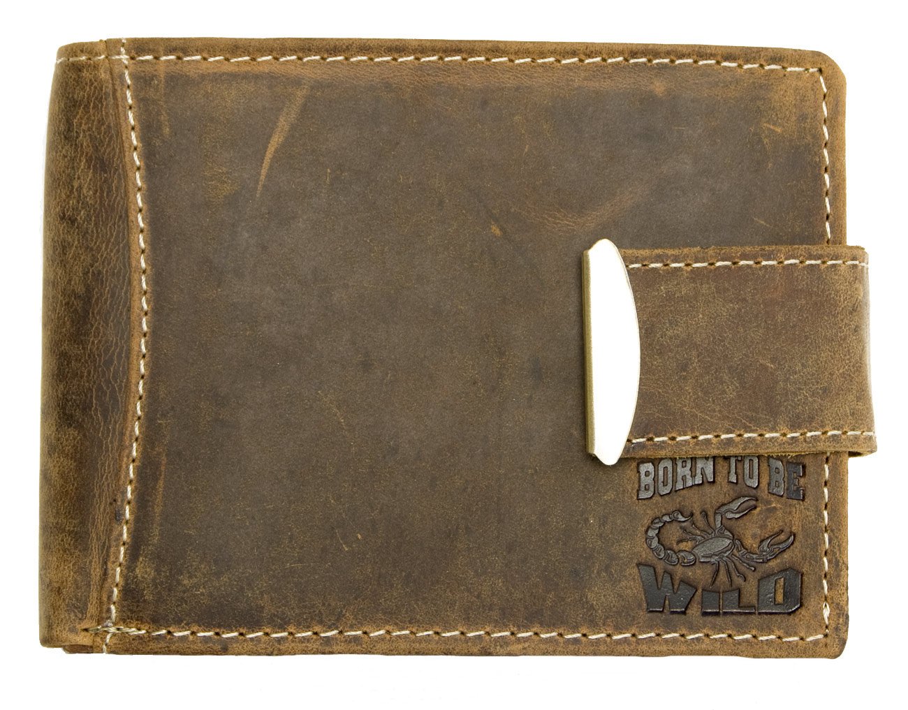 Men's hunter style strong genuine leather wallet with a scorpion