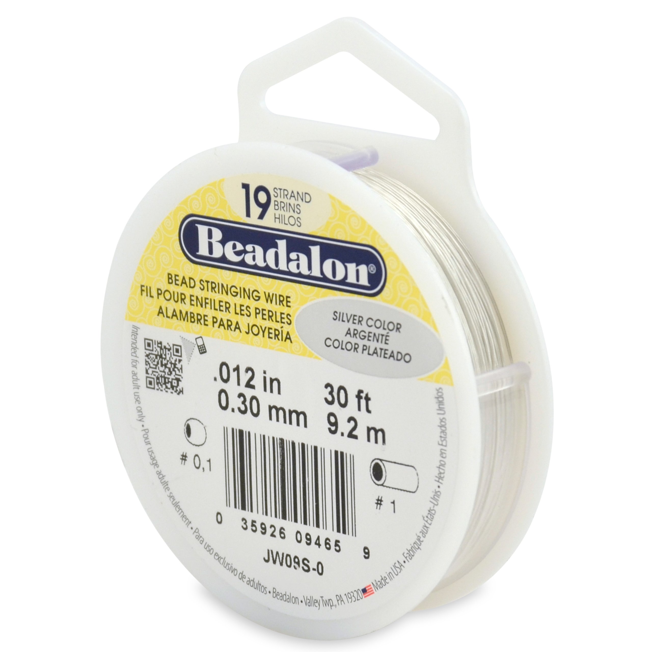 Beadalon 0.3 mm Diameter 9.2 m Reel 19 Strand Wire, Silver Colour