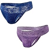 Umiehary Men Low Rise Lace T Back Breathable All Day Comfortable Thongs Stretchy Waistband 2 Pack Small-4XL
