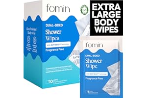 FOMIN Travel Shower Wipes - 10 Pack - No Rinse XL Bathing Wipes with Vitamin E - Fragrance-Free Full Body Wipes for Adults - Individually Wrapped Waterless Bath Wipes for Hygiene, Camping, & Gym