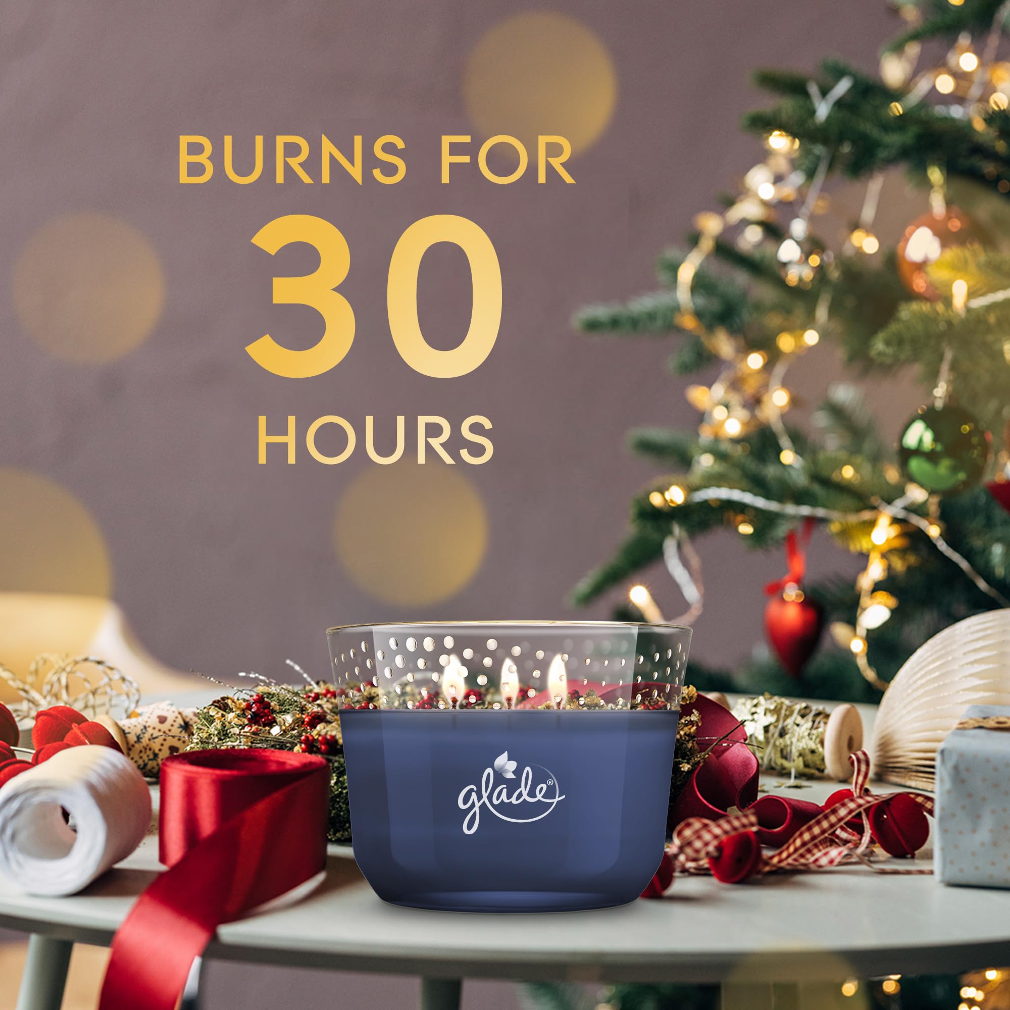 Glade Candle Fall Night Long, Fragrance Candle Infused with Essential Oils, Air Freshener Candle, 3-Wick Candle, 6.8oz, 3 Count