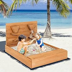 HONEY JOY Sandbox with Sand Wall, Cedar Bottomless