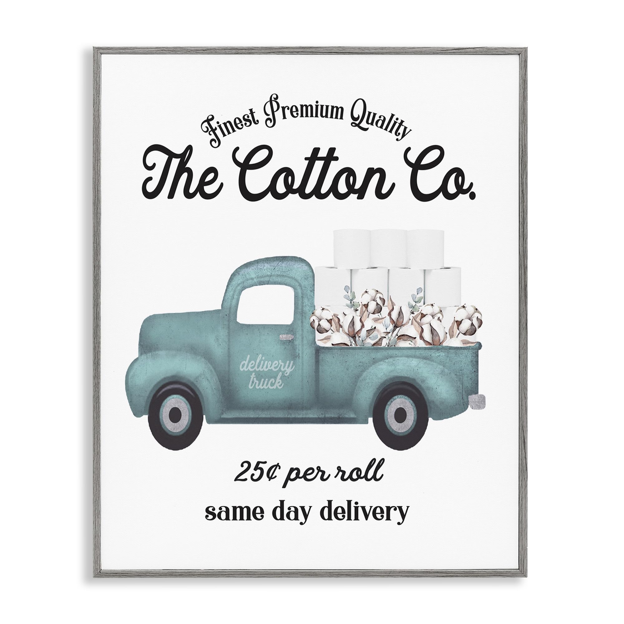 Stupell Industries Toilet Paper Cotton Co Delivery Truck Bathroom Word, Design by Artist Lettered and Lined Wall Art, 16 x 20, Grey Framed