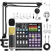 Podcast Equipment Bundle: SN800 Audio Mixer with XLR Mic, Auto Ducking, 16-Level DeNoise, 4000mAh Battery, for Streaming, Singing, Recording, Compatible with Phone/PC/Bluetooth/Instruments