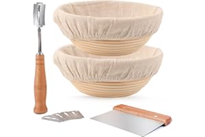 DOYOLLA Proofing Baskets for Sourdough Bread Making, Dough Proofing Bowls Kit with Cloth Liner + Scoring Lame + Scraper for Professional & Home Sourdough Bakers (Round,8.5 inch,Set of 2)