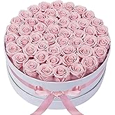 50 Piece Roses in a Velvet Box, Flowers for Delivery, Presereved Flowers Birthday Gifts for Women Mom and Wife (Pink)