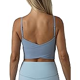 Colorfulkoala Women's Dreamlux Crop Tank Tops with Built in Bra Adjustable Spaghetti Strap Workout Yoga Camisole