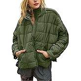 Omoone Women's Quilted Puffer Jacket Zip Up Oversized Lightweight Padded Down Coat Outerwear