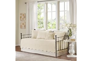 Madison Park Ensemble de housses de lit damassées tendance avec bords festonnés, literie de luxe toutes saisons avec cache-li