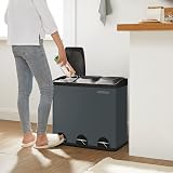 SONGMICS 54L Recycling Bin 3 Compartments Pedal Bin Grey Black LTB54G view 5