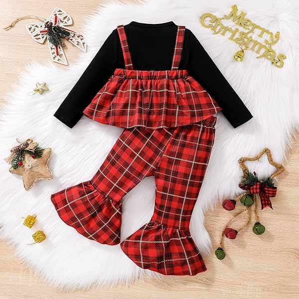 LITBEAR TODDLER BABY GIRLS CHRISTMAS OUTFITS PLAID DREES SHIRT FLARE FOR NEWBORN XMAS DRESS CLOTHES SET 6M-3T