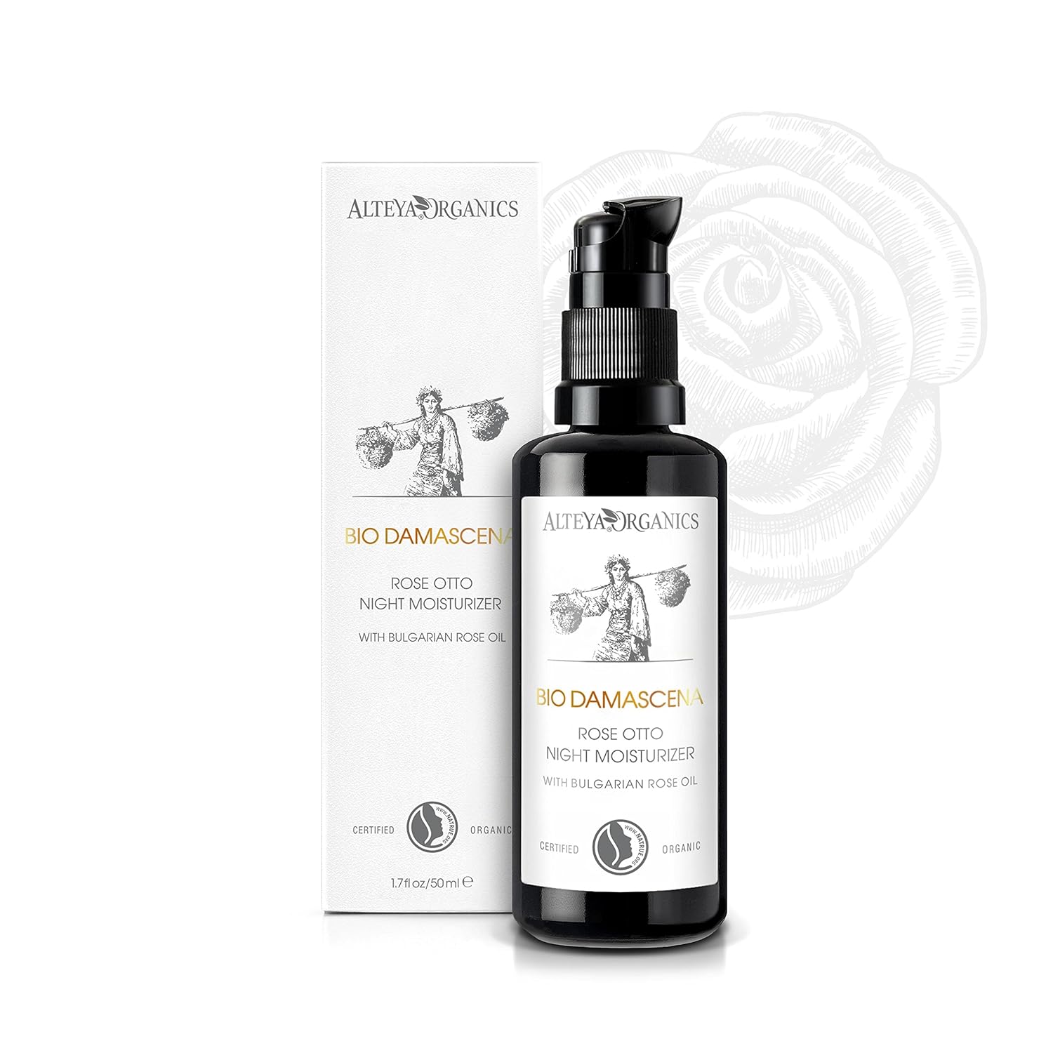 Alteya Organics Award-Winning Certified Organic BioDamascena Night Face Moisturizer - Anti-Aging Skin Care, Based on the Organic Bulgarian Rose Otto Oil