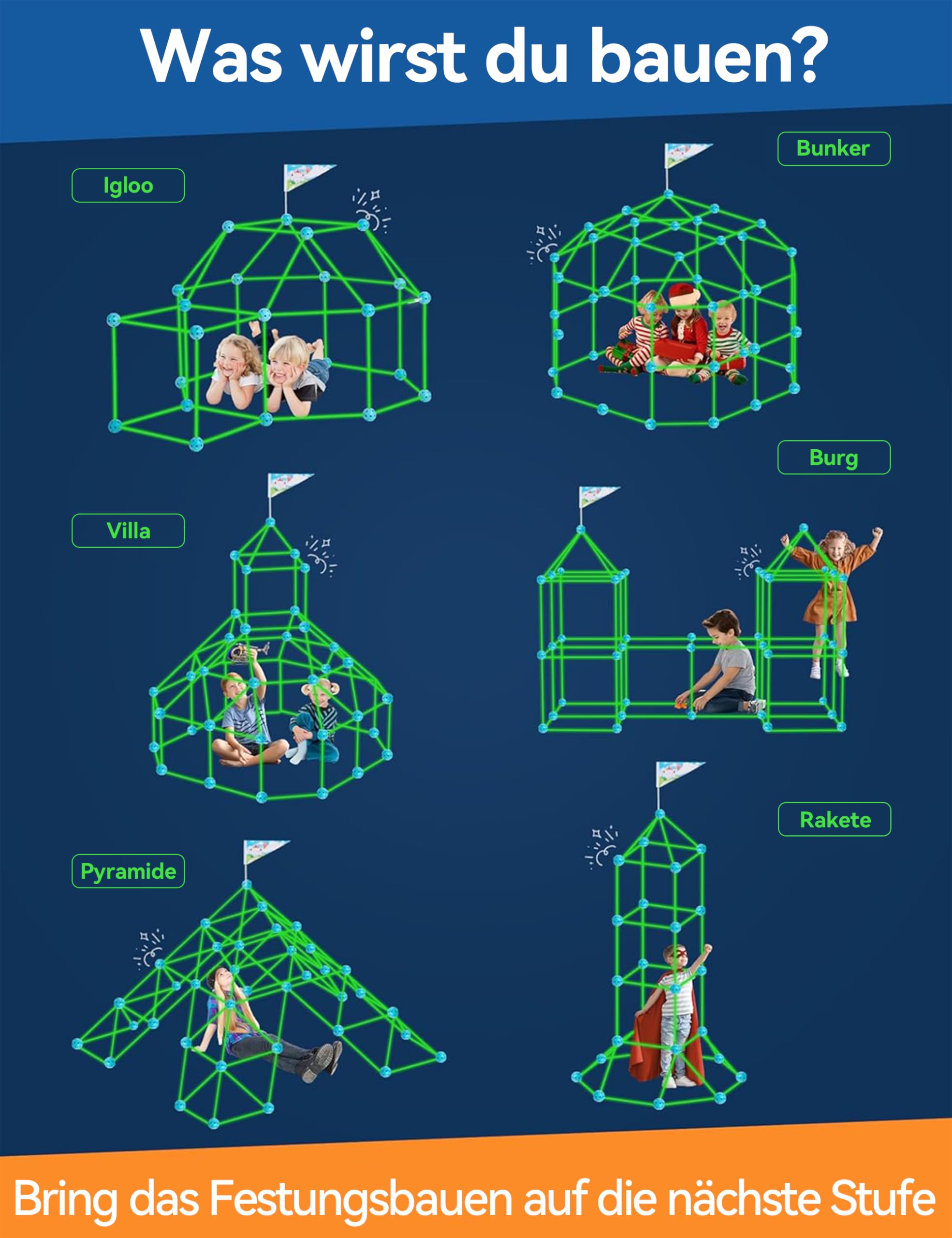 besrey Höhle Bauen Kinder – 144PCS Konstruktionsspielzeug mit Wurfspiel, Kinder Höhle, Outdoor Garten Spielzeug, Kreatives Bauset für Indoor/Outdoor, XXL Bausteine, Höhlenbauset 4
