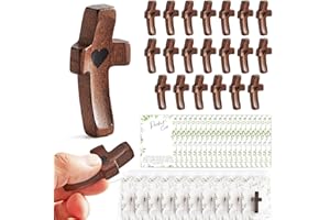 PARTY GREETING 10 Set My Heart Cross Gift Bulk Wooden Handheld Pocket Crosses with Card Organza Bag Encouragement Gift Small Wood Fingertip Stress Fidget Relief Religious Craft for Christians Prayer Church