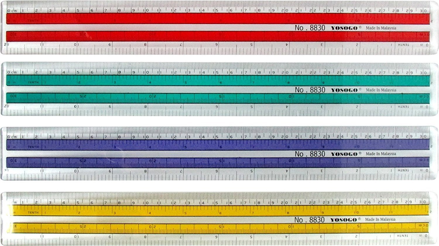 Yosogo Transparent Plastic Rulers – Pack of 12, 30 cm / 12 Inch Measuring Rulers with Dual cm & Inch Scale for School, Office & Home