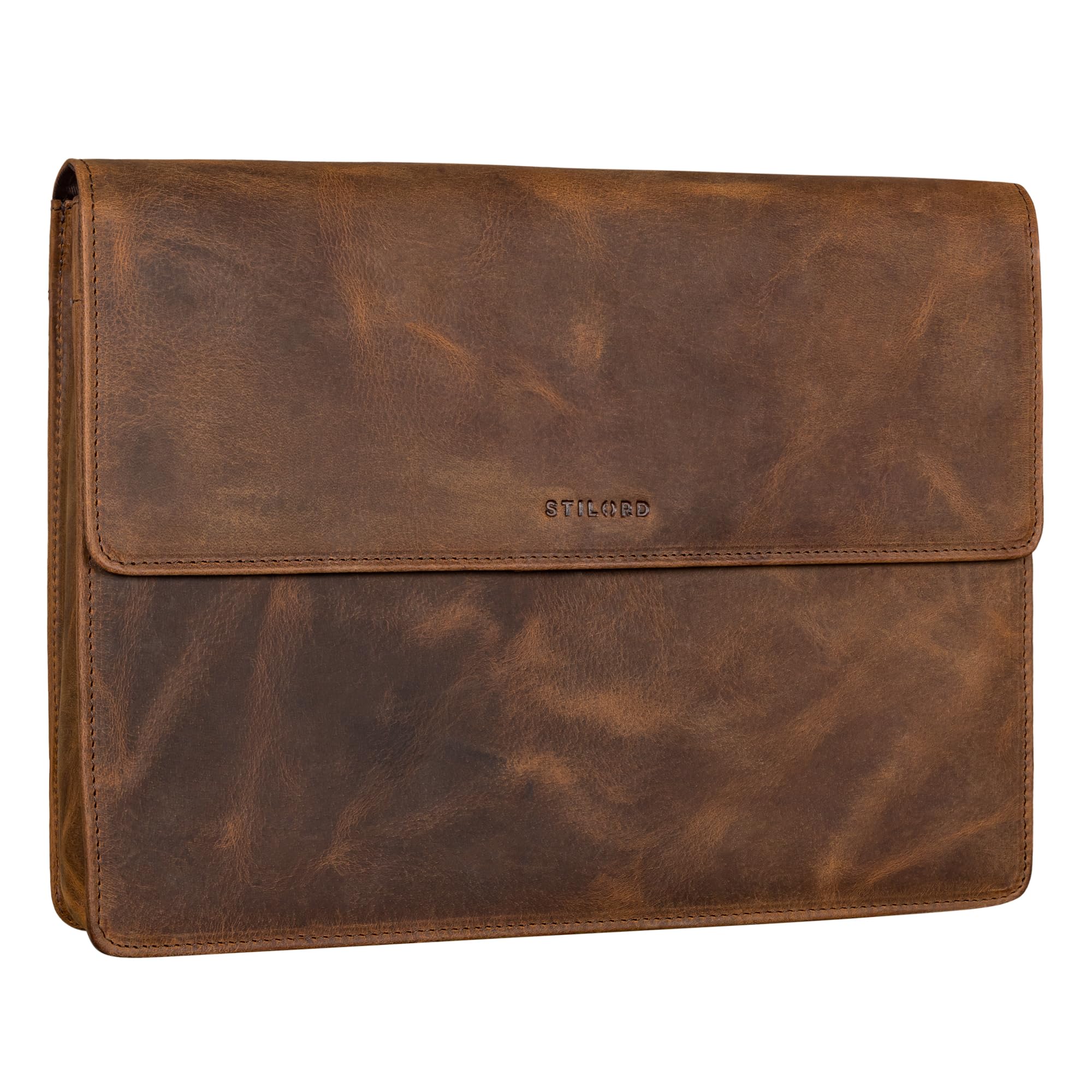 STILORD "Jackie Leather Portfolio Folder A4 Document Organiser Laptop Bag Business 13.3 Inch Leather Padfolio Case Colour:sepia - brown