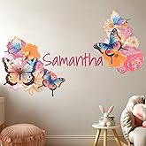 Personalized Name Butterfly Wall Decal for Girls Room and Baby Nursery - Pink Decorations for Birthday (C. Garden Butterflies)