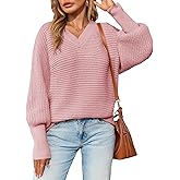 Saodimallsu Womens V Neck Batwing Sweaters Long Sleeve Chunky Ribbed Knit Fall Trendy Loose Pullover Sweater Tops