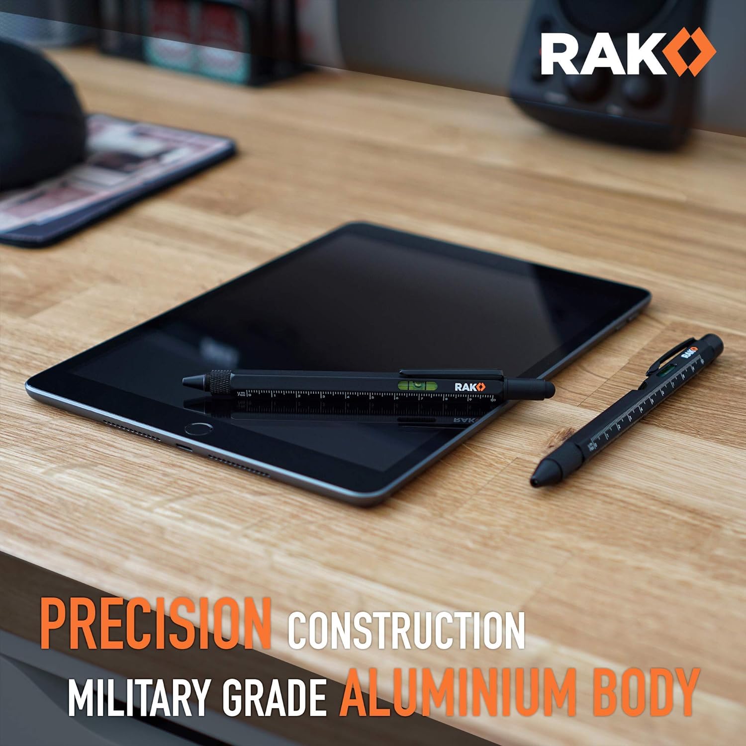 RAK Multi-Tool 2Pc Pen Set - LED Light, Touchscreen Stylus, Ruler, Level, Bottle Opener, Phillips Screwdriver, Flathead, and Ballpoint Pen - - 