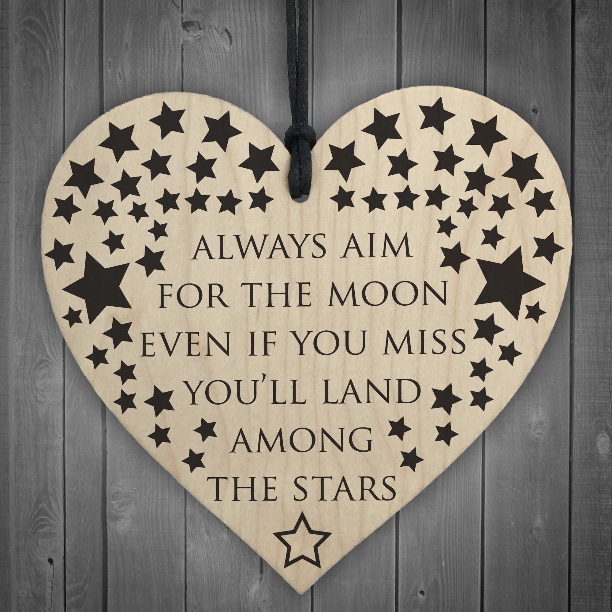 Red Ocean Always Aim For The Moon Wooden Hanging Heart Shaped Friendship Gift Plaque Sign