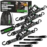 Rhino USA Self Tensioning Ratchet Straps (4 Pack) - 1.6in x 8ft Cargo | Patented Design for Constant Tension When Load Shifts. Heavy Duty for Motorcycle, ATV, UTV, Truck, Trailer &amp; Cargo. Black