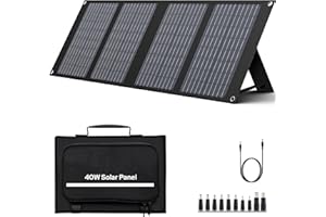 40W Solar Panel EnginStar 40 Watt Foldable Solar Panel for Portable Power Station w/QC3.0 USB Port for Phone Laptop 12-15V DC Output(10 Connectors) for Outdoor Camping RV Off Grid