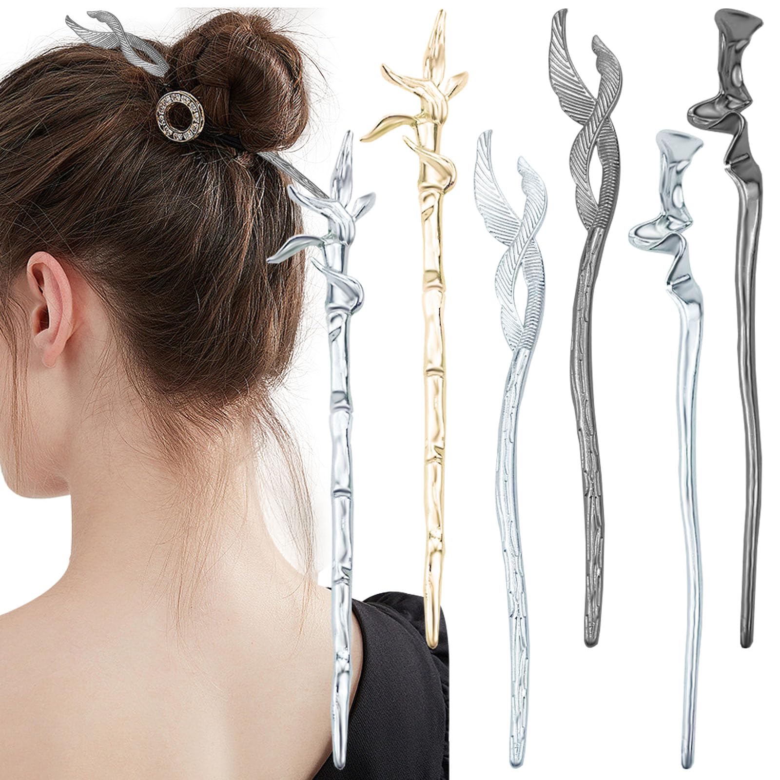 6PCS Metal Hair Sticks - Vintage Retro Chinese Hairpin Chopsticks With Line Sense Design - Simple Elegant Decorative Hair Accessories for Women Girls