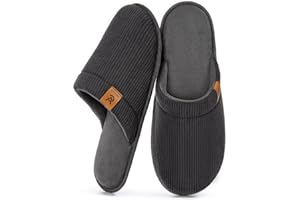 VeraCosy Men's Corduroy Scuff Slippers Soft Comfy Memory Foam Non-slip Indoor House Shoes