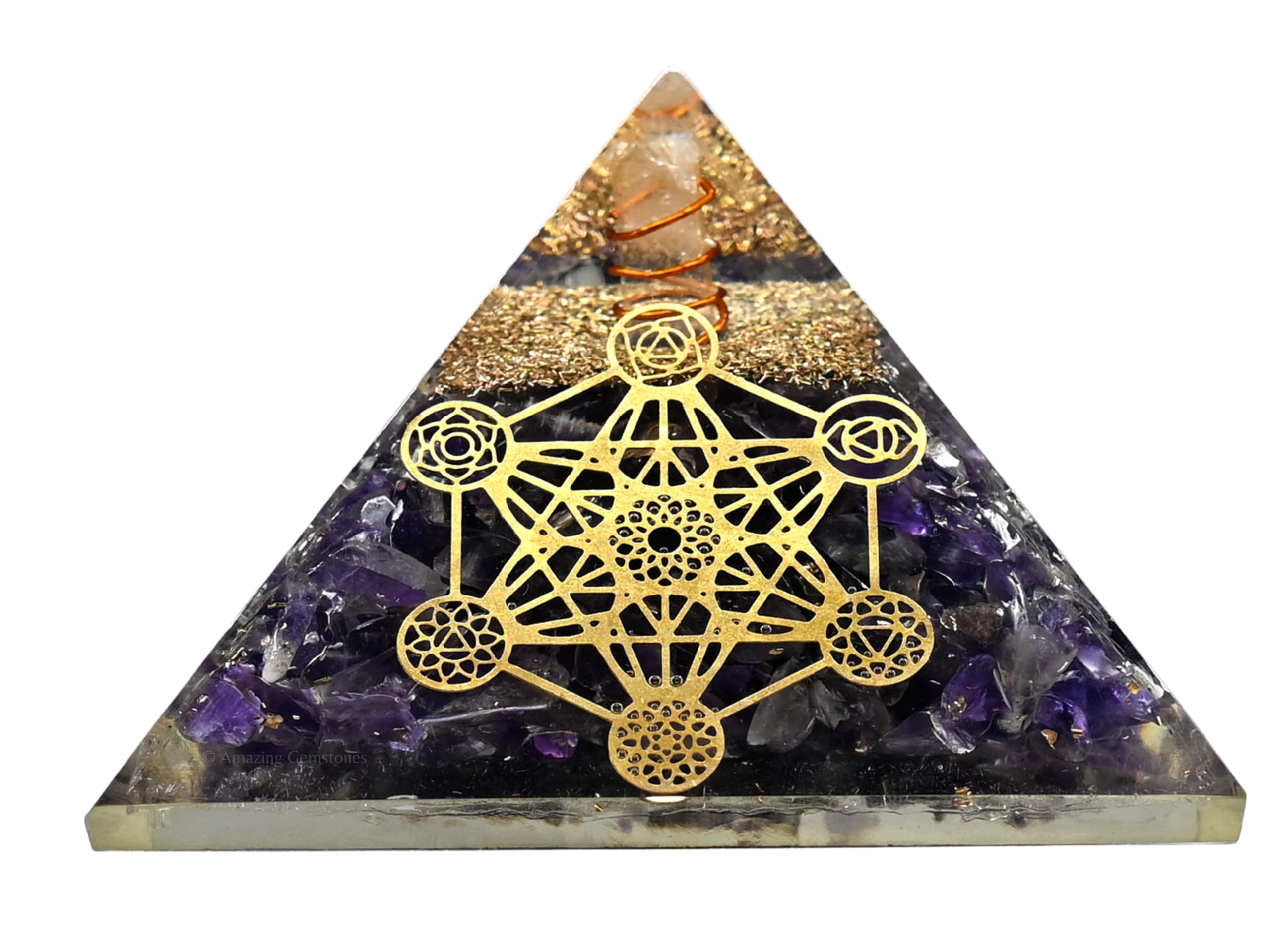 Amazing Gemstone Large Orgone Pyramid | Amethyst Pyramid Crystal | Chakra Metatron Orgonite Pyramid | Organ Pyramids Positive Energy Healing